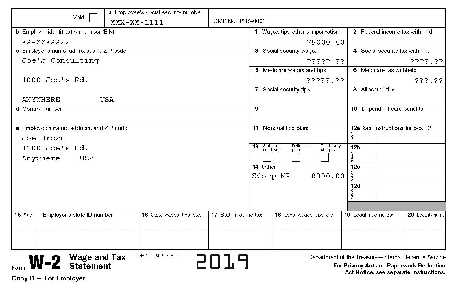 W2 Form Example